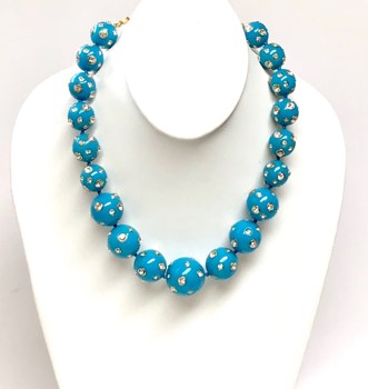 15"-18" Turquoise and Crystal Candy Ball Necklace