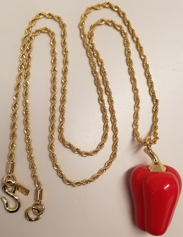 34" Medium Coral Pepper on Gold Chain