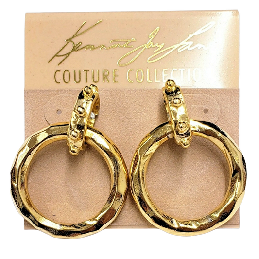 Single Large Hammered Gold Circles Drop Post Earring