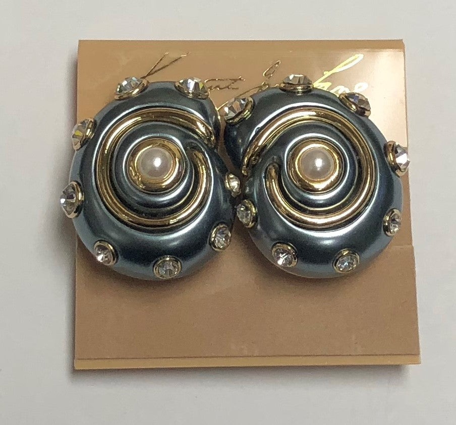 Gold Gray Pearl Crystal Dots-White Pearl Center Snail Clip Earring