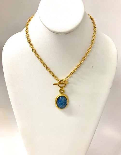 16" Blue Opal Oval Pendant Necklace