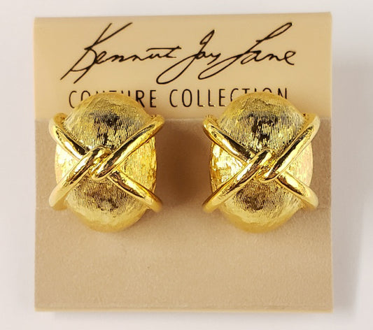 Satin Gold with Polished Gold "X" Button Clip Earring