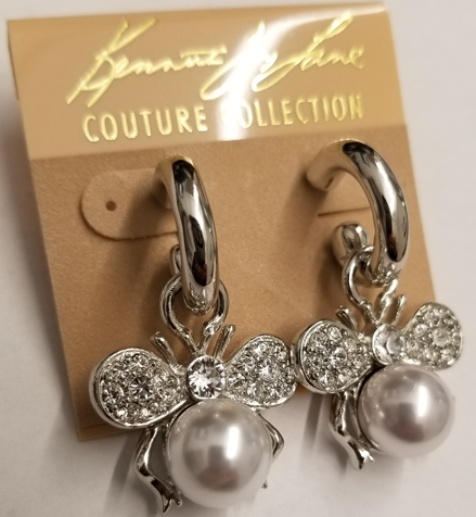 Rhinestone Bee with Pearl Pierced Hoop Earring