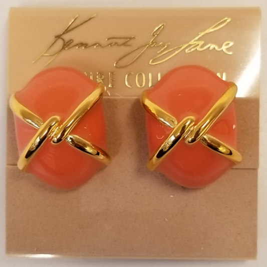 Gold Coral Enamel Clip Earring