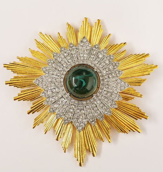 Gold Rhodium Crystals With Emerald Starburst Pin