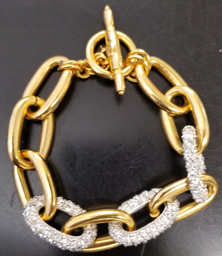 polished gold-crystal links toggle bracelet