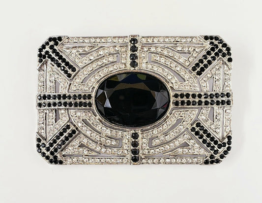 Rhodium with Crystal & Jet Art Deco Pin