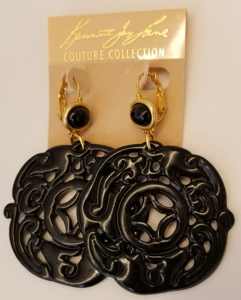 Black Top and Black Carved Drop Wire Earring