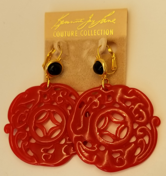 Black Top and Dark Coral Carved Wire Earring