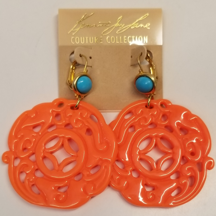 Turquoise Top and Light Coral Carved Drop Wire Earring