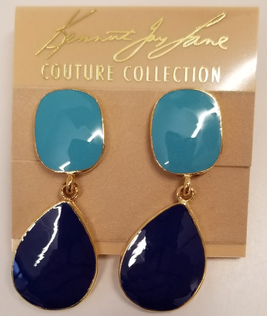 Gold Turquoise-Lapis Enamel Drop Clip Earring