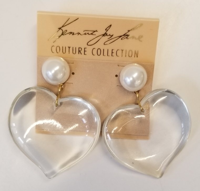 Pearl Top and Clear Heart Drop Earrings