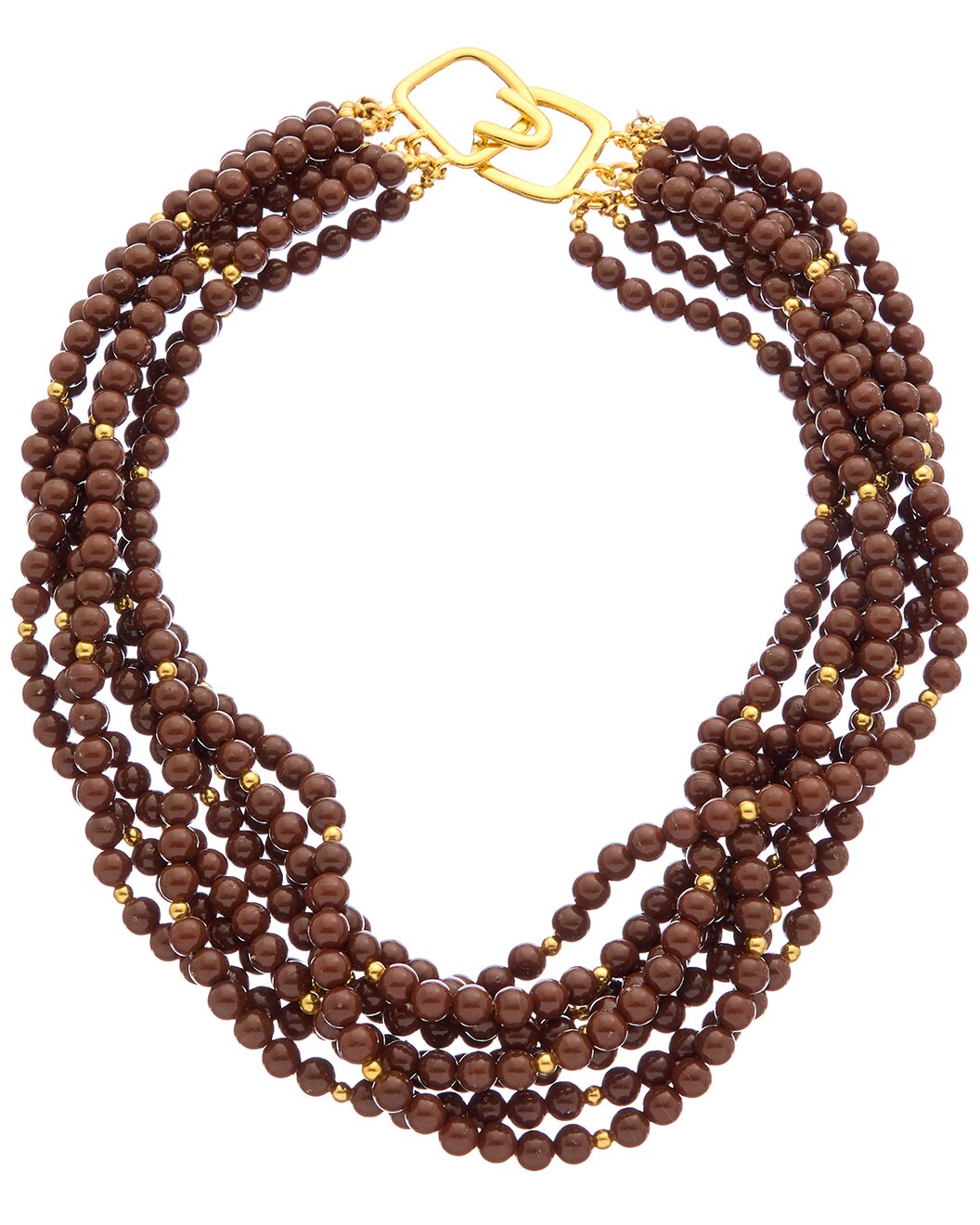 8 row brown beaded necklace w- gold spacers