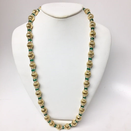 56" Gold Bead Crystal-Emerald Rondelles Necklace