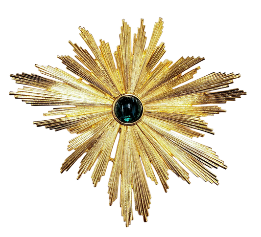Gold with Flaw Emerald Center Starburst Pin