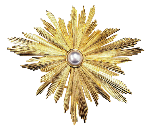 Gold with Pearl Center Starburst Pin