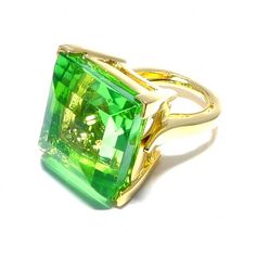 Polished Gold and Peridot Square Center Stone Ring