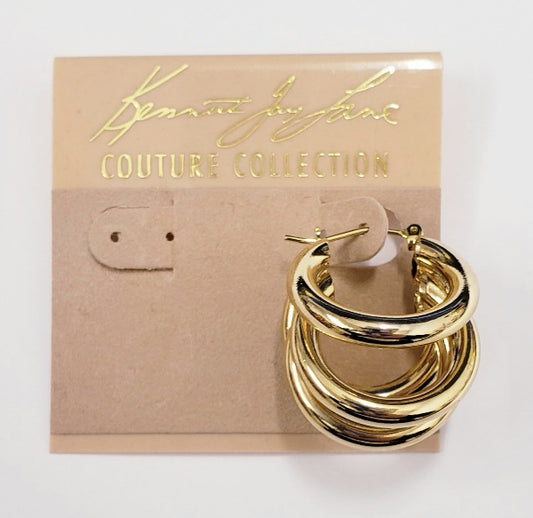 Polished Gold 4 Rings Post Hoop Earring