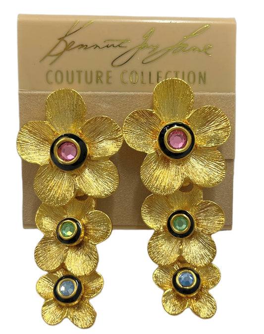 Multicolored Graduated Flowers Clip Earrings