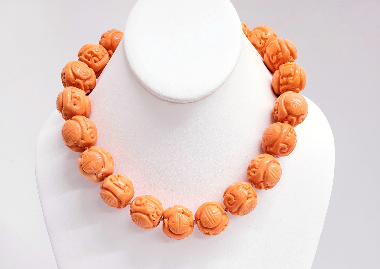 Light Coral Carved Necklace