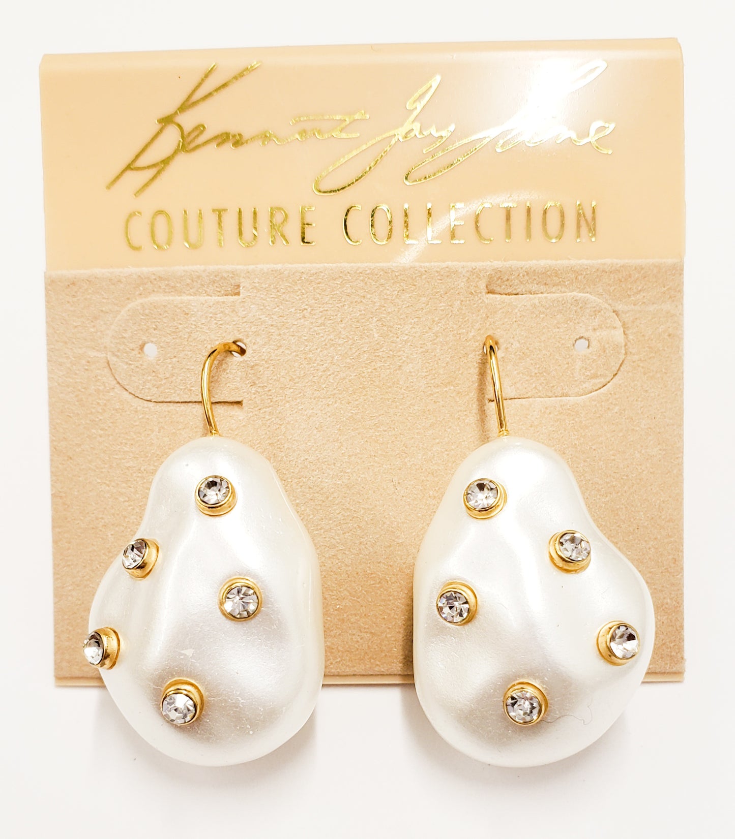 White Pearl with Crystal Dots Fishhook Drop Earring