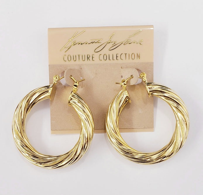 Large Polished Gold Twist Rope Hoop Pierced Earring