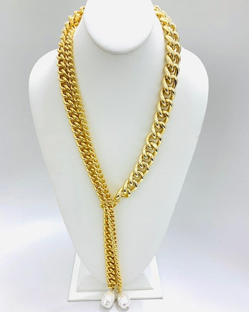 24" Gold Chains Lariat Necklace