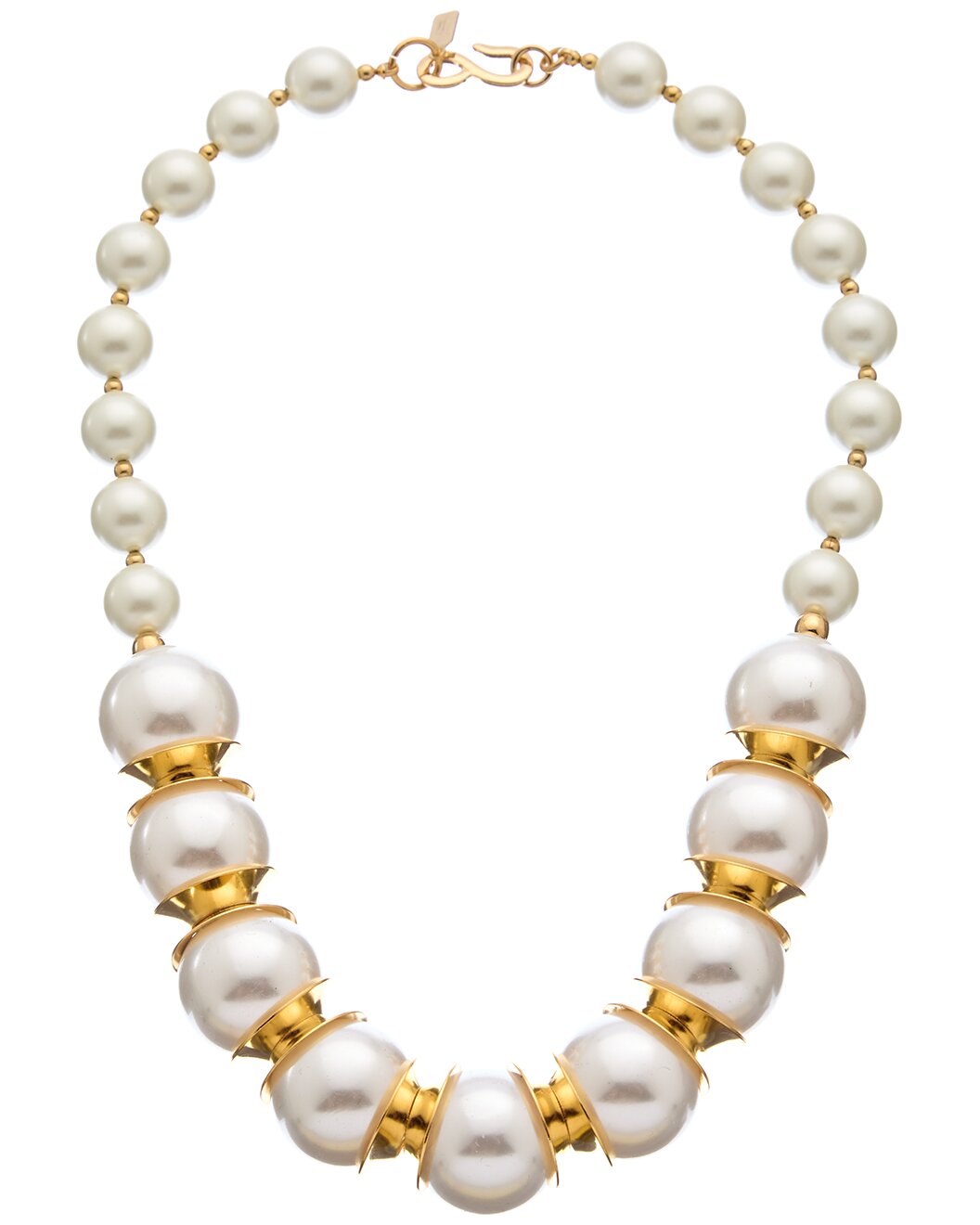 18" graduated 12mm & 22mm pearl necklace with gold caps and s hook clasp