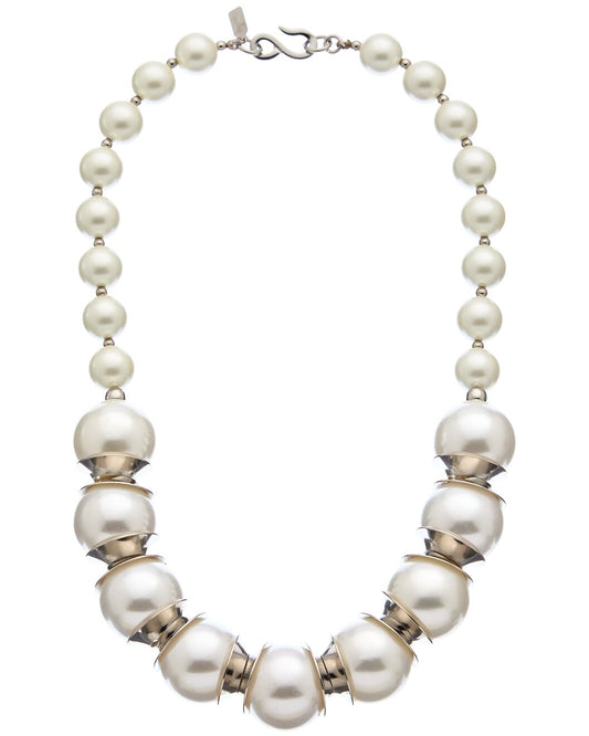 18" 12mm, 22mm white pearl w- silver spacers necklace w- s hook clasp