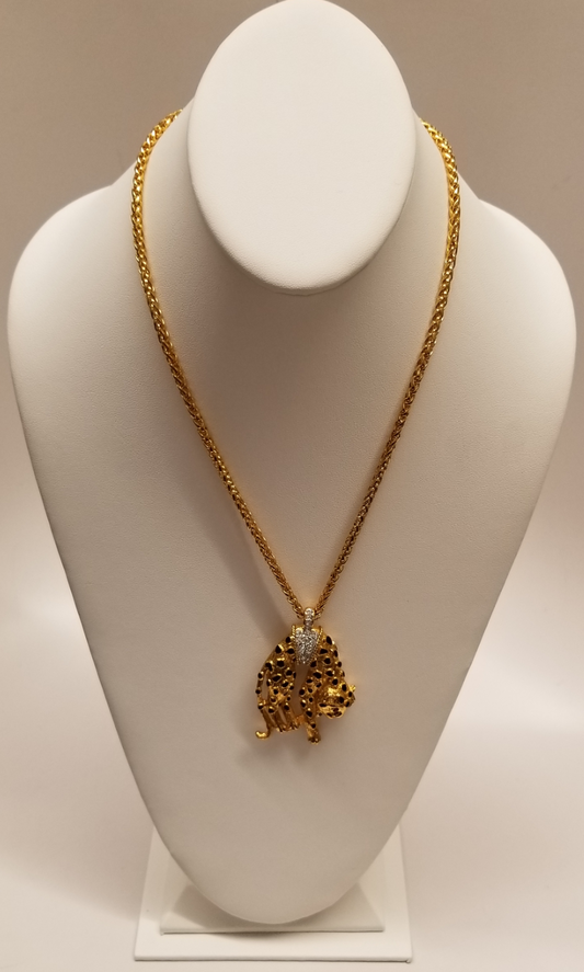 30" Gold and Two Tone Crystal Black Spots Panther Pendant Necklace