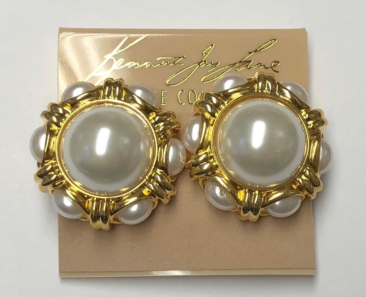 Gold With White Pearl Button Clip Earring