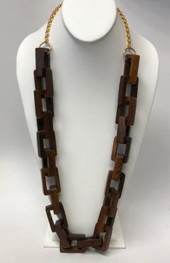 32" Wood Squares Link Necklace