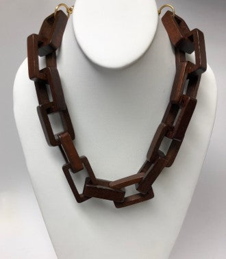 25" Wood Squares Link Necklace