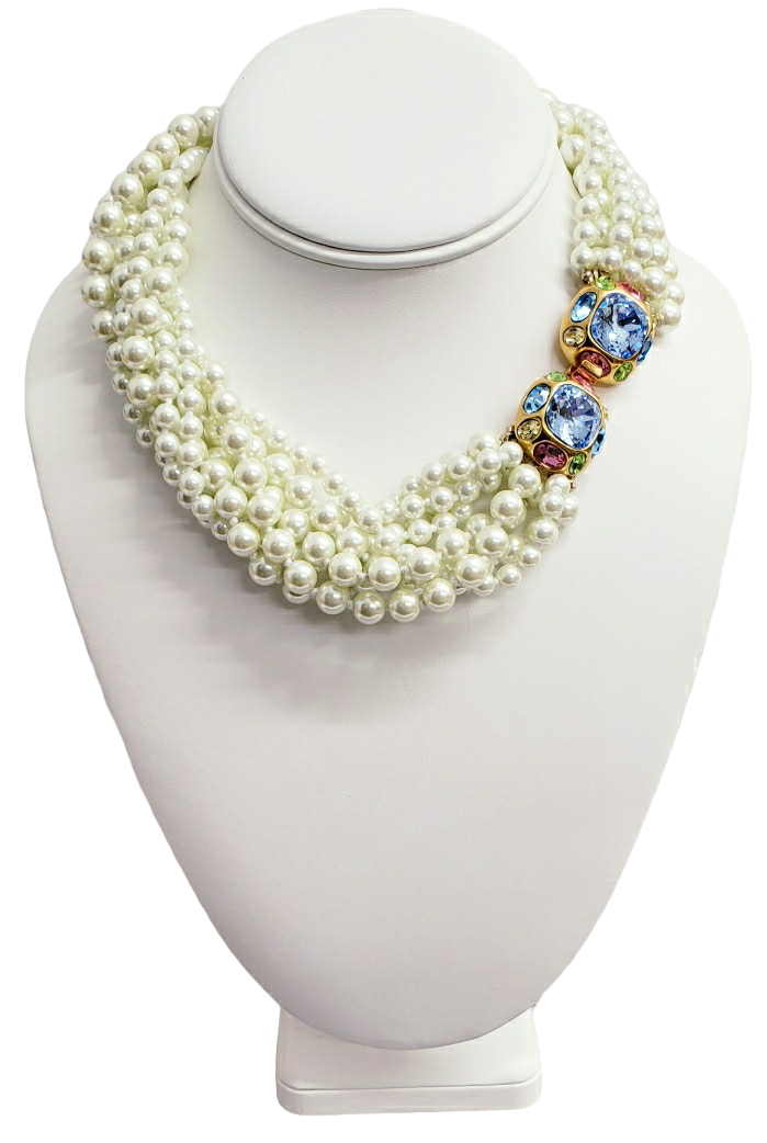 8 Row Pearl Toursade With Multi Pastel Clasp