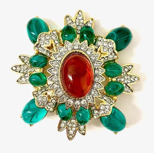 Flaw Emerald and Ruby Cluster Pin