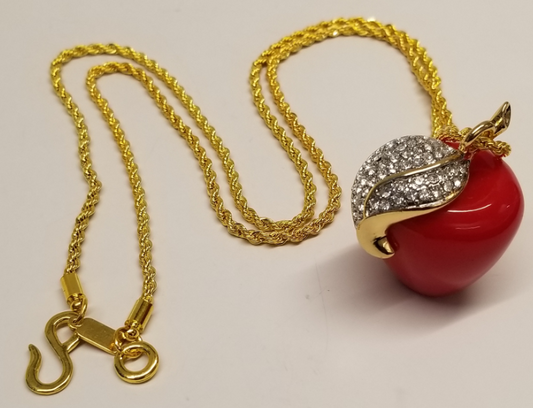 34" Gold Chain Red Apple Pendant Necklace