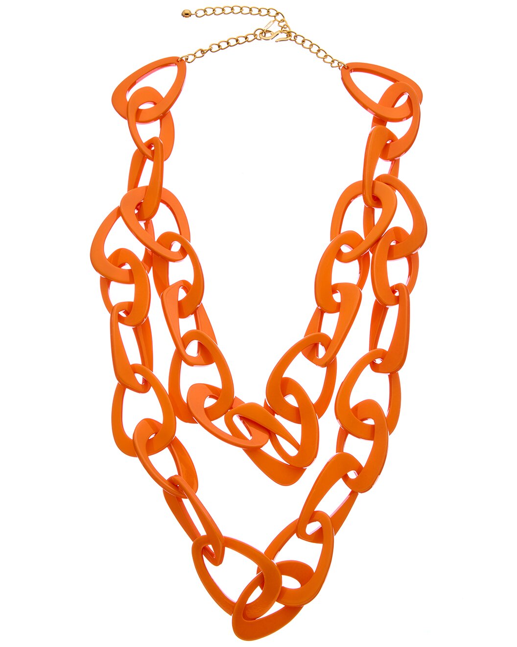 2 Row Gold with Coral Link Resin S Hook Necklace