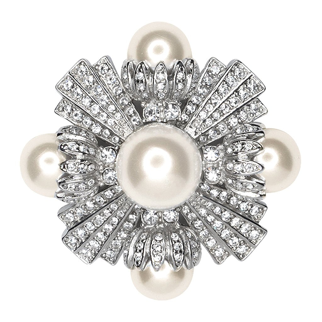 Silver Crystals And Pearls Cross Pin