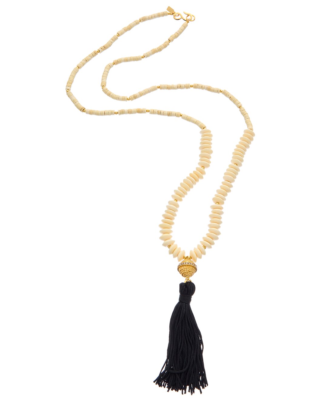 long ivory bead neck with black tassel