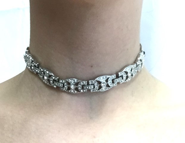 12-16" Rhodium and Crystal Deco Link Choker