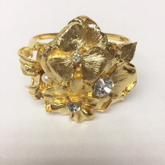 Crystal and Pearl Center Flower Cuff