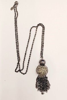 32" Gunmetal chain with hematite ball & chain tassel necklace