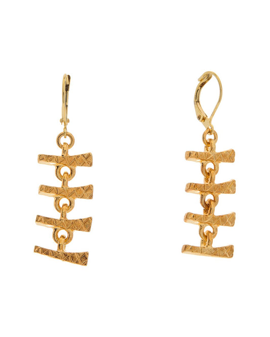 Gold Fishbone Drop Eurowire Pierced Earring