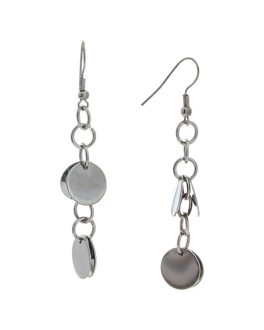 2 1-2" silver gunmetal coins drop fishhook earring