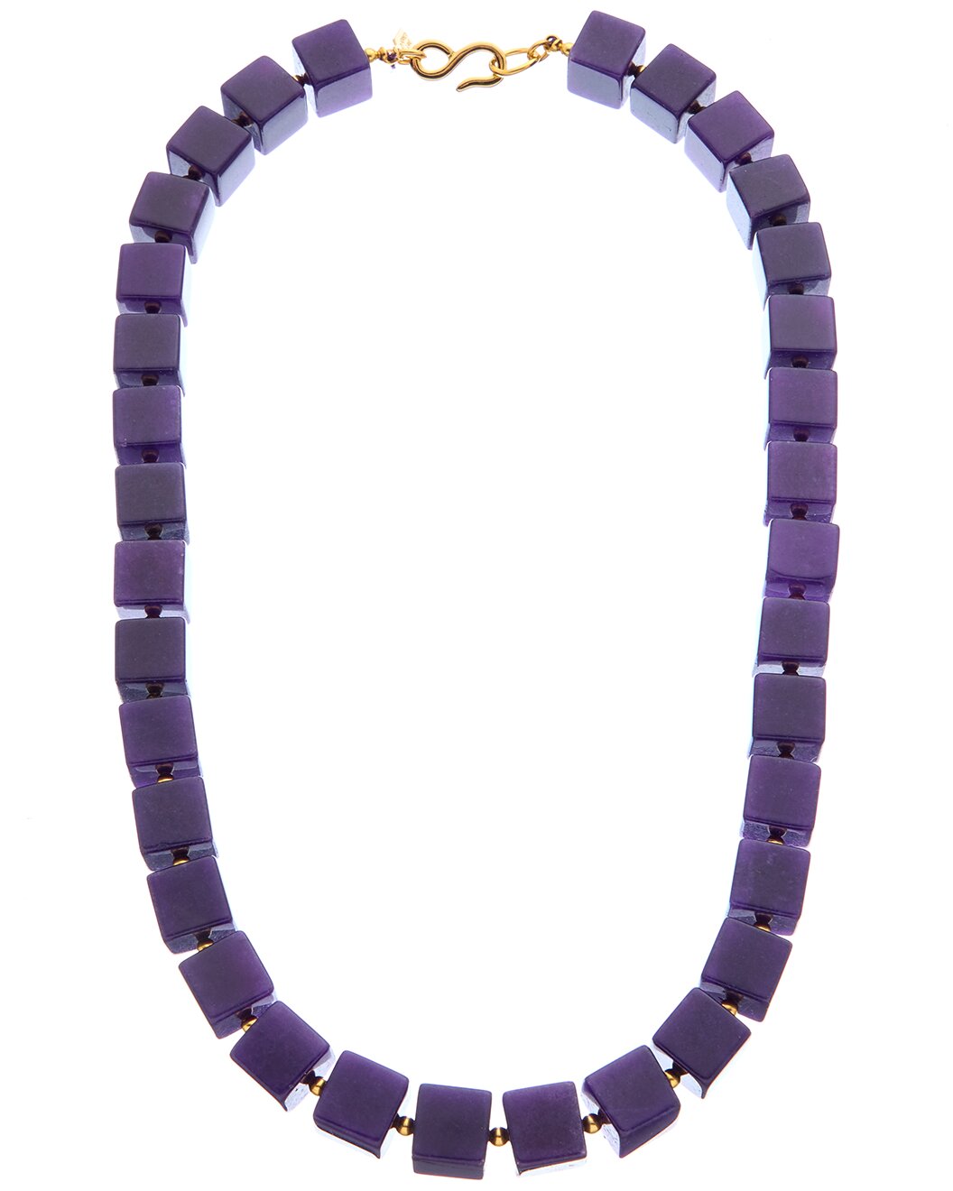 21" purple stone square beads neck