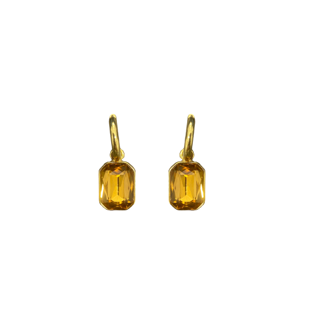 Gold Pierced Huggie- Topaz Rectangle Stone Drop Earring