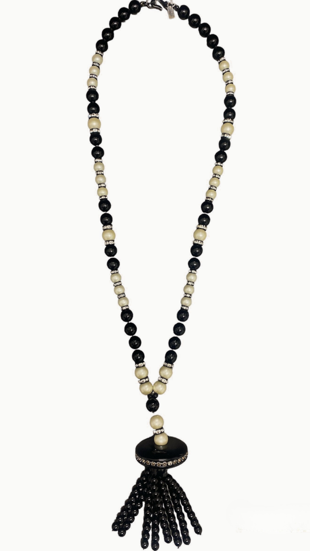 Black-pearl Black-crystal Disc Black Tassle Neck