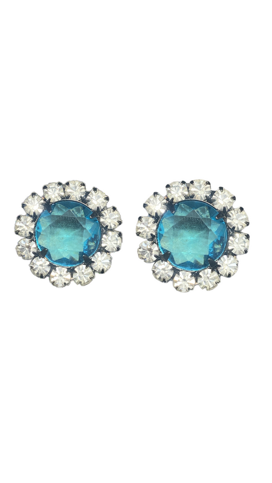 Gm- Crystal Setting Aqua Center Button Clip Ear