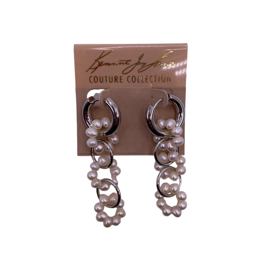 2.25" 5 Interlocking 4mm Freshwater Pearl and Silver Pierced Earrings