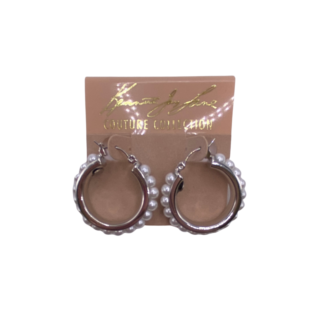 Silver Hoop with White Pearl Pierced Earrings